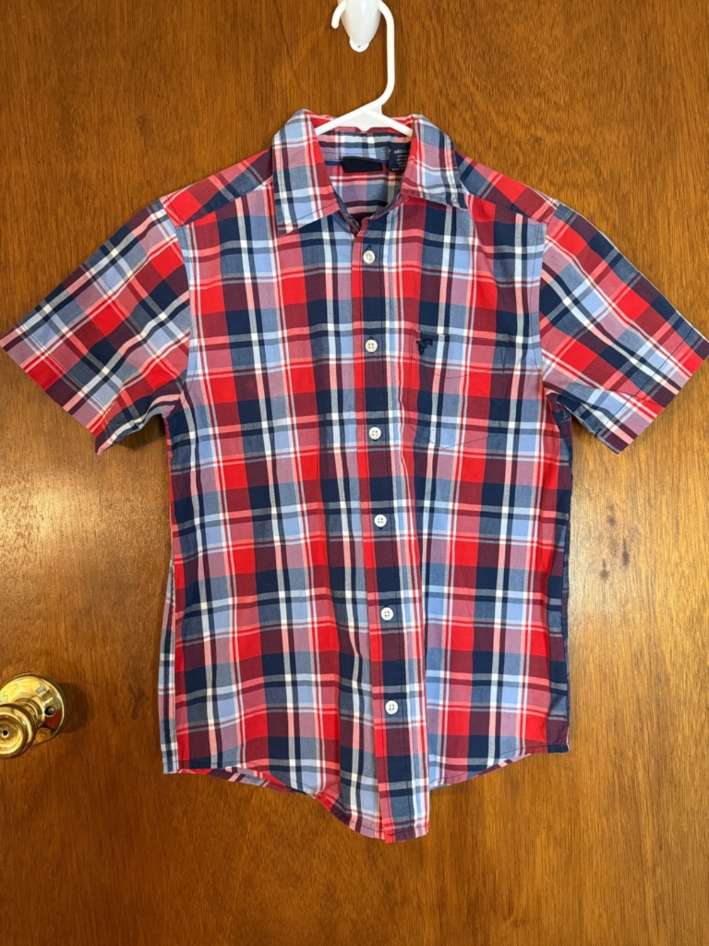Wrangler Red and Navy Boys Plaid Button-Up Shirt